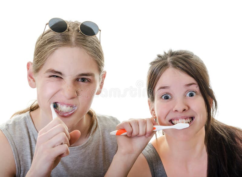Couple Funny Brushing Teeth Stock Photo Image of humor, dental 37461968