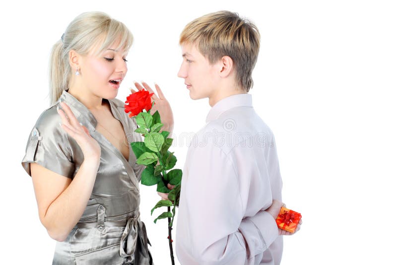 Couple with gift and flower