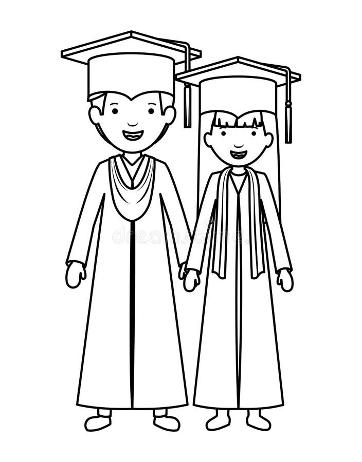 Couple graduates with hats stock vector. Illustration of educate ...