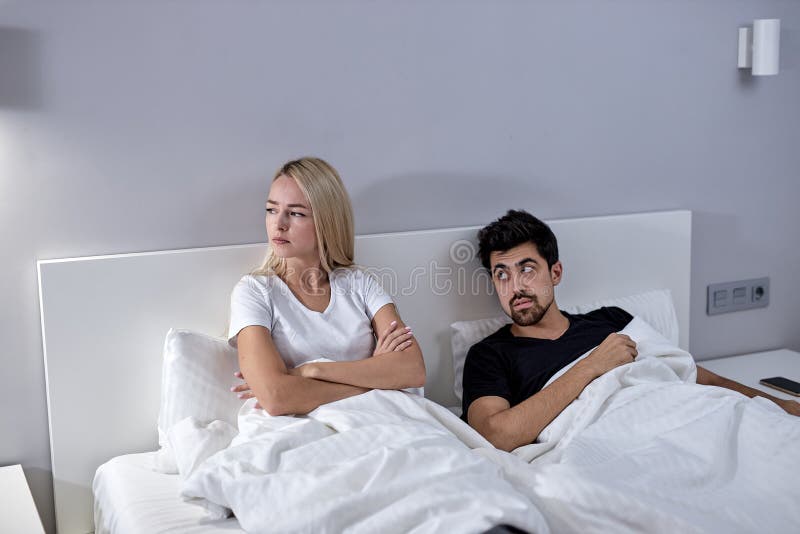 Couple Having Arguments And Sexual Problems In Bed Portrait Of Unhappy