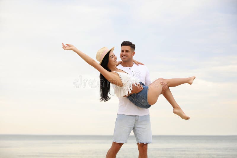 Lovely Couple Having Fun On Beautiful Beach Stock Image Image Of