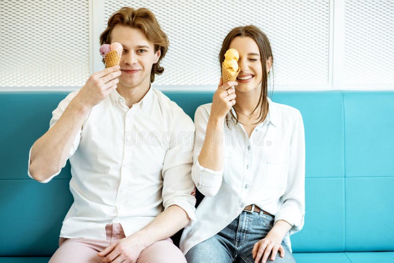 Couple having fun with ice cream stock photo Couple having fun with ice cream stock photo