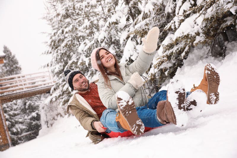 Couple Having Fun On Winter Vacation Stock Photo Image