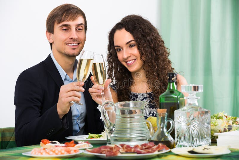 Couple Having Romantic Dinner In Home Stock Image - Image of dinner