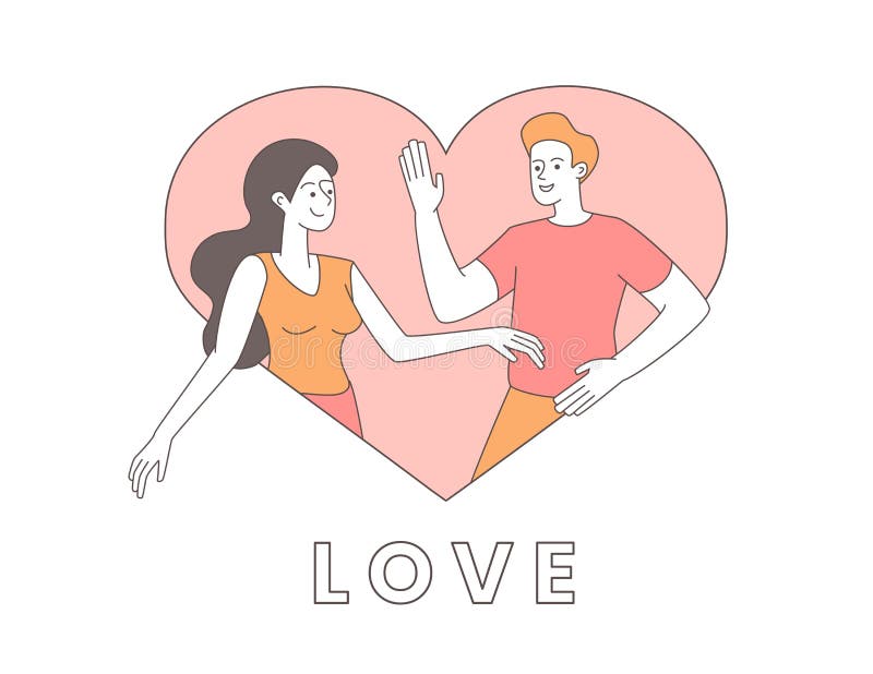Couple in Heart Shaped Frame Illustration. Happy Pair in Relationship,  Girlfriend and Boyfriend Cartoon Characters Stock Vector - Illustration of  postcard, affection: 170866672