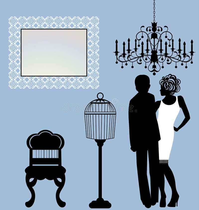Couple with home elements blank frame stock illustration