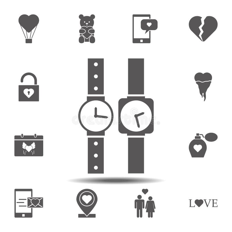 Couple of hours, lovers icon. Simple glyph, flat vector element of valentines day icons set for UI and UX, website or mobile. Application on white background royalty free illustration Couple of hours, lovers icon. Simple glyph, flat vector element of valentines day icons set for UI and UX, website or mobile. Application on white background royalty free illustration