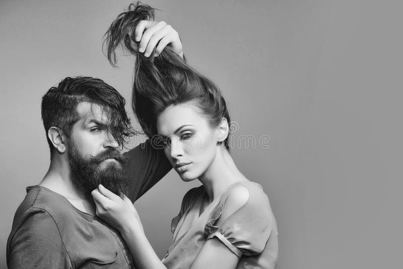 Couple with Long Hair and Beard Stock Image - Image of sexi, fashion:  131196783