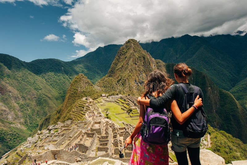 Couple Looking At Machu Picchu Peru Stock Image - Image of latin, incas ...