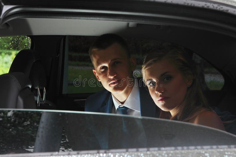 Couple Looking Out Window Car While The Rear Seat Stock Photo Image
