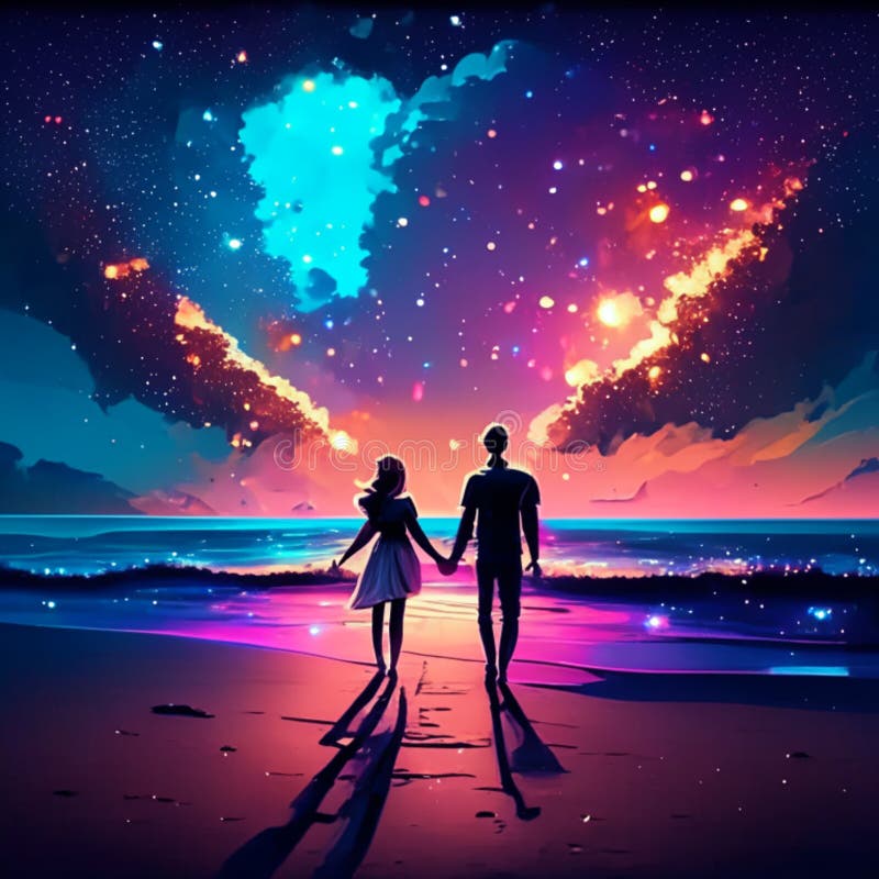 Couple In Love On The Beach At Night Vector Illustration Stock Illustration Illustration Of
