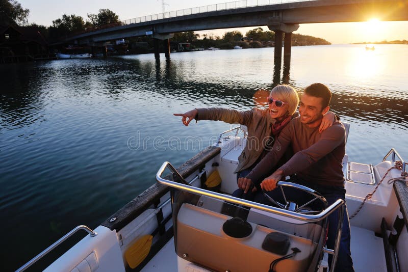 Couple in love have romantic time on boat