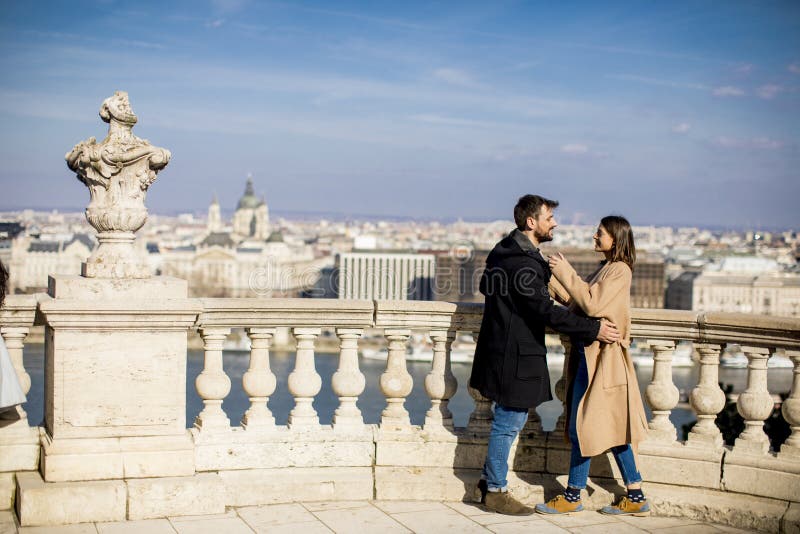 Couple In Love Hugging Of The Magnificent Landscape View Of Budapest