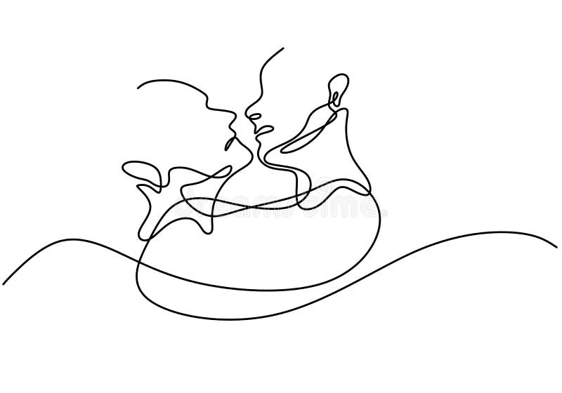 Contemporary Aesthetic Continuous Line Drawing, Romantic Couple Canvas Print