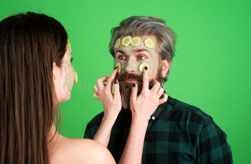 Couple in Love with Spa Cucumber Mask, Beauty Concept Healthy Portrait ...