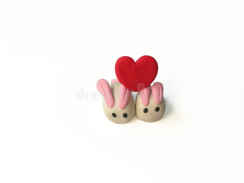 Couple lover rabbit plasticine clay, cute animal dough, heart on top