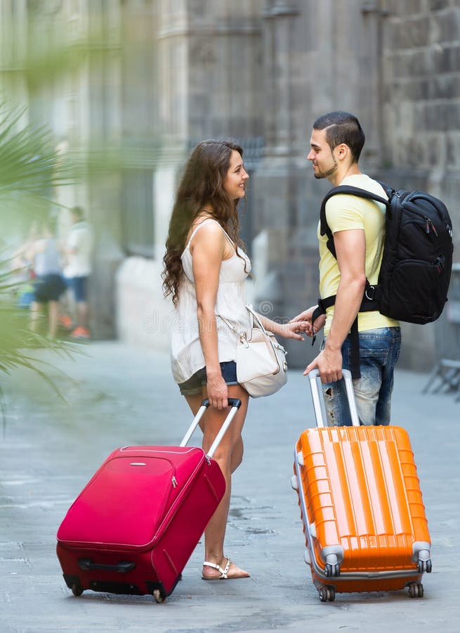 Couple with Luggage in Hand Stock Photo Image of friends, bags 51851792