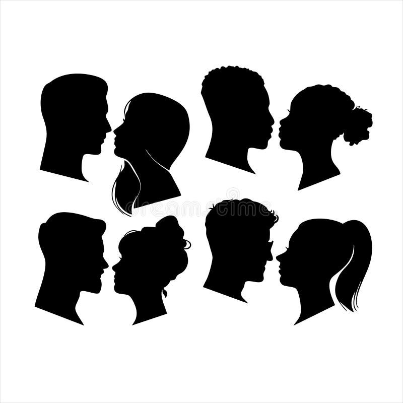 Couple in love, profile silhouettes close to each other, beautiful