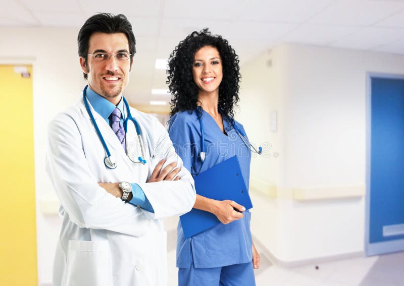Couple of medical workers in the hospital royalty free stock photos Couple of medical workers in the hospital royalty free stock photos
