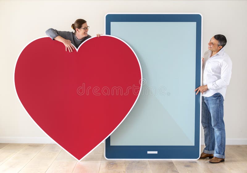 Couple meeting through a dating app royalty free stock images