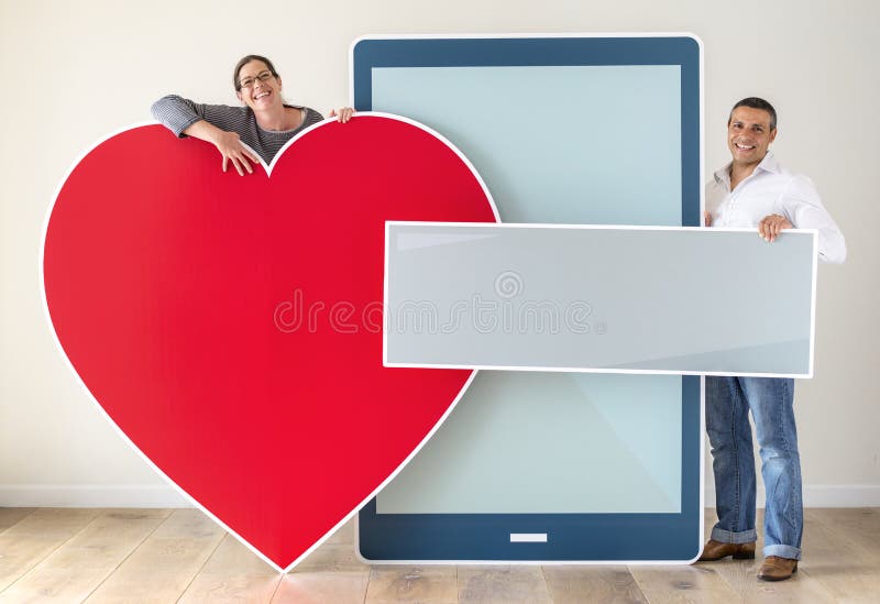 Couple meeting through a dating app royalty free stock photography