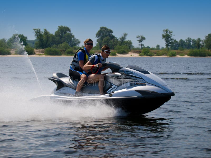 Couple Men on Jet Ski in the River Stock Image Image of resort