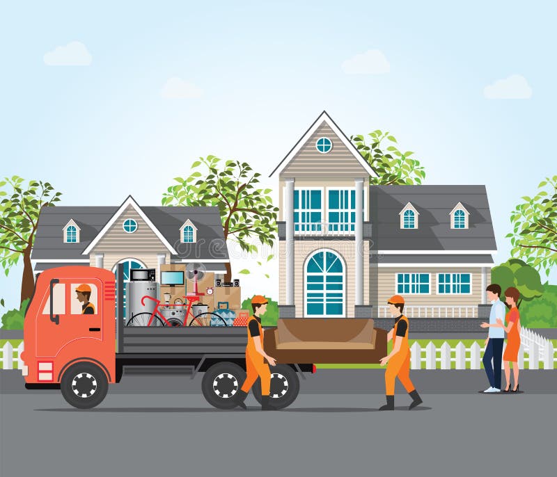 Couple moving into new house. stock illustration