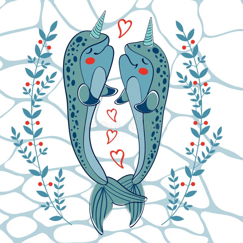 Couple of narwhals in love stock vector. Illustration of gift 52503398