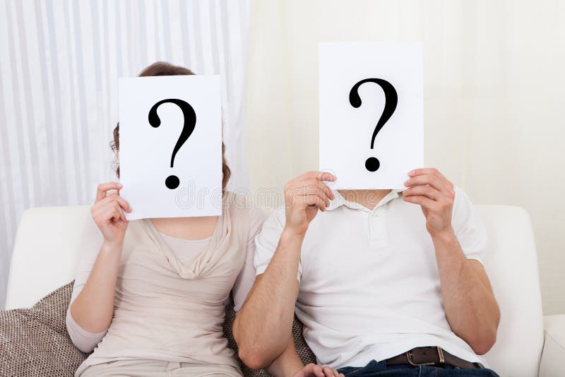 Couple with Grey Question Marks Stock Photo Image of comfortable