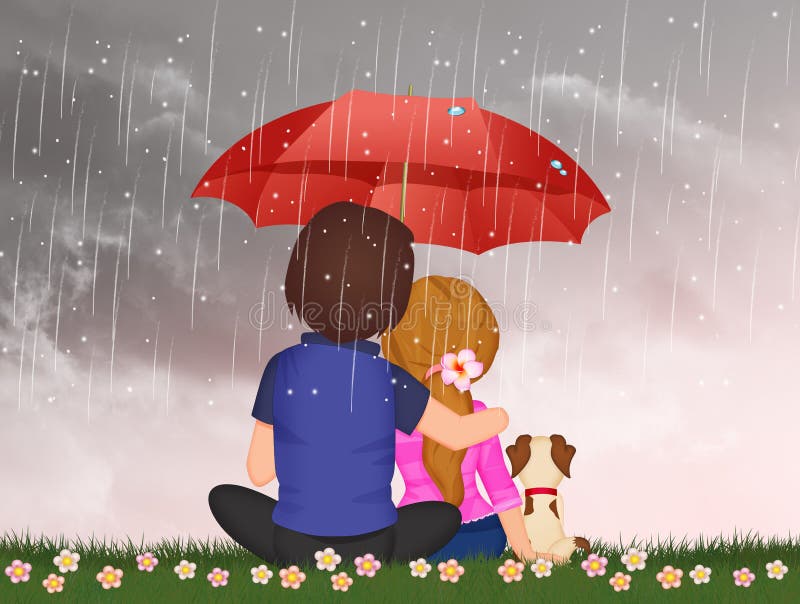 Couple in the Rain at Sunset Stock Illustration - Illustration of silhouette, sunlight: 70123401 Couple in the Rain at Sunset Stock Illustration - Illustration of silhouette, sunlight: 70123401
