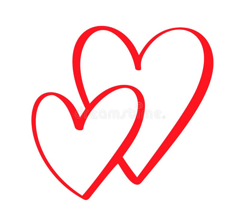 Couple Red Vector Valentines Day Hand Drawn Calligraphic Two Hearts ...