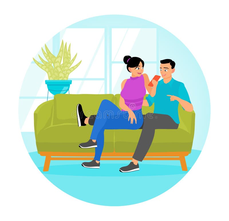 Couple Relaxant assis sur le canapé ensemble tout en profitant d'une conversation amicale illustration libre de droits