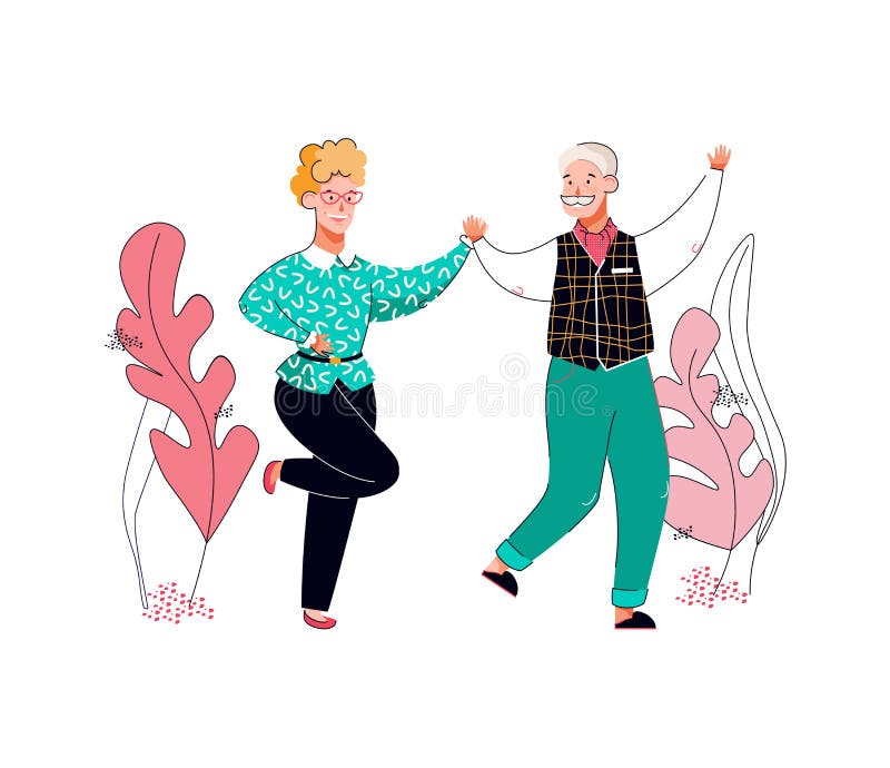 Couple of Senior Man and Woman Dancing, Cartoon Vector Illustration ...