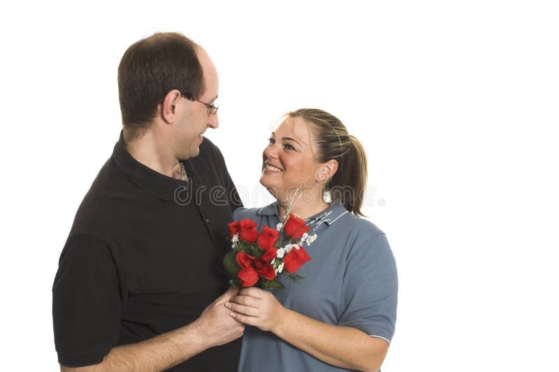 Couple sharing flowers