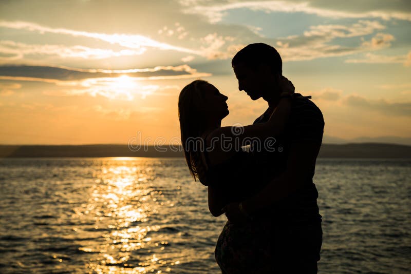 Couple Silhouette On The Beach Stock Image Image Of Lover Affection 97447933