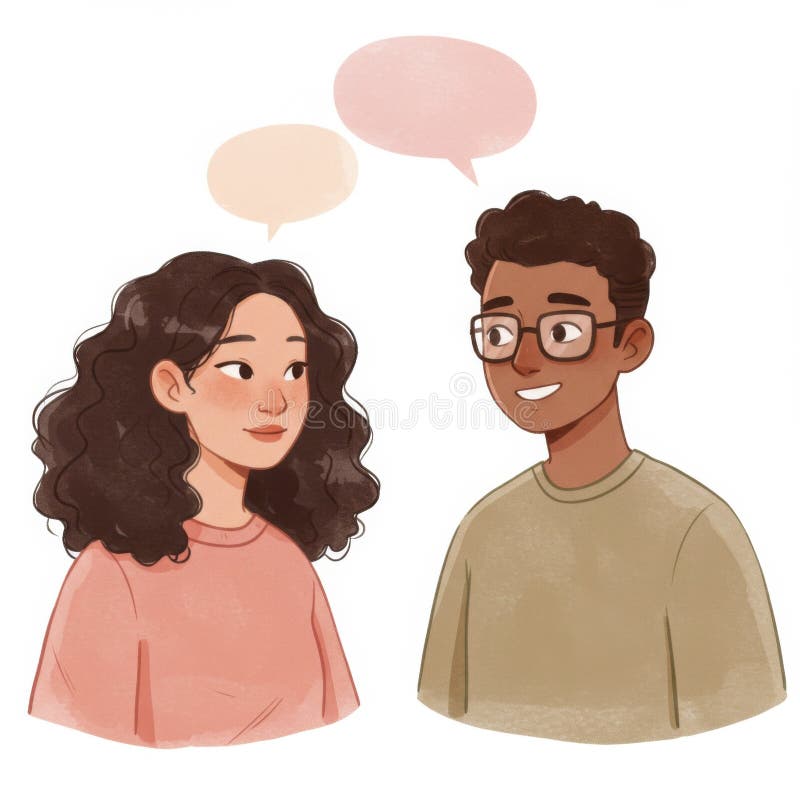 Couple souriant engagé dans la conversation Illustré illustration stock