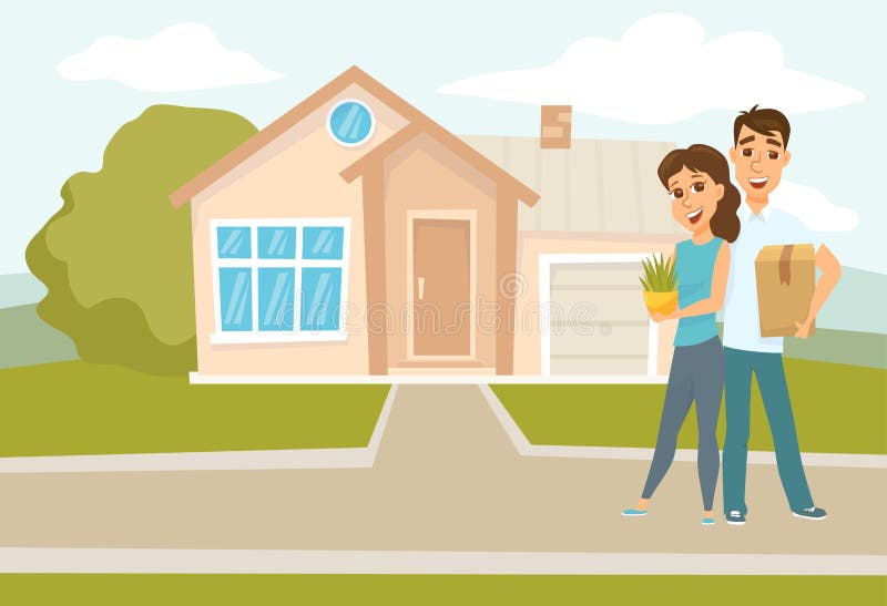 Couple Standing Outside New Home Stock Vector - Illustration of cardboard, couple: 90189557 Couple Standing Outside New Home Stock Vector - Illustration of cardboard, couple: 90189557