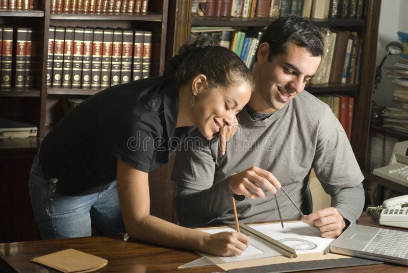 Couple Study in Library - Horizontal