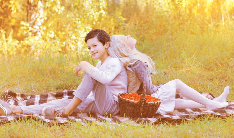 Couple teenagers in autumn stock images Couple teenagers in autumn stock images