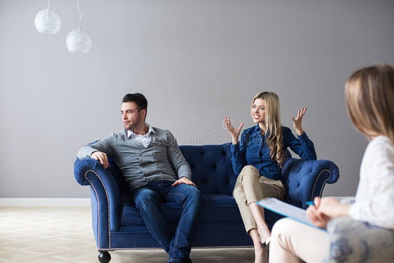 Couple at Therapy Session with Psychologist Stock Photo Image of