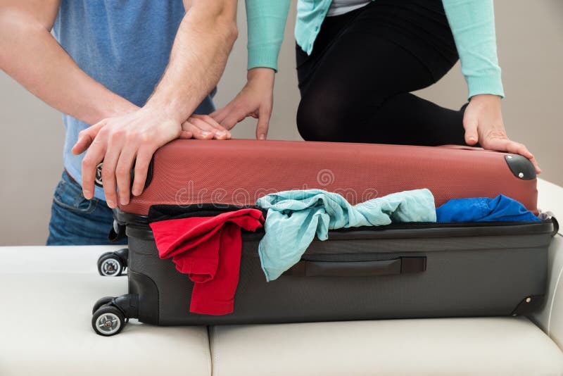 Couple Together Packing Luggage Stock Image Image of husband, adult 55355271