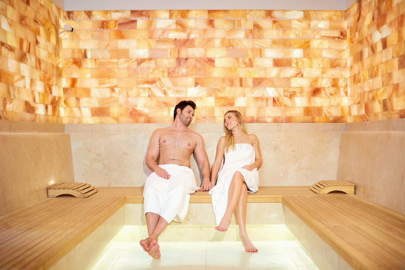 Couple in Towels Resting in the Sauna. Stock Photo - Image of happiness,  steam: 108702694