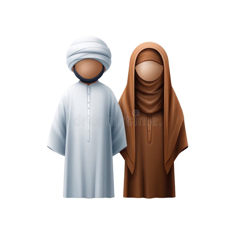 Couple in Traditional Middle Eastern Clothing, Isolated on White Background royalty free illustration