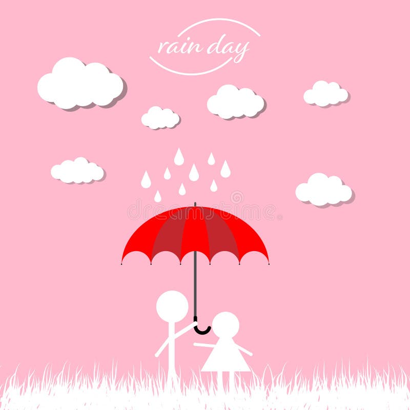 Couple With Umbrella Under The Rain Vector Illustration Stock Vector