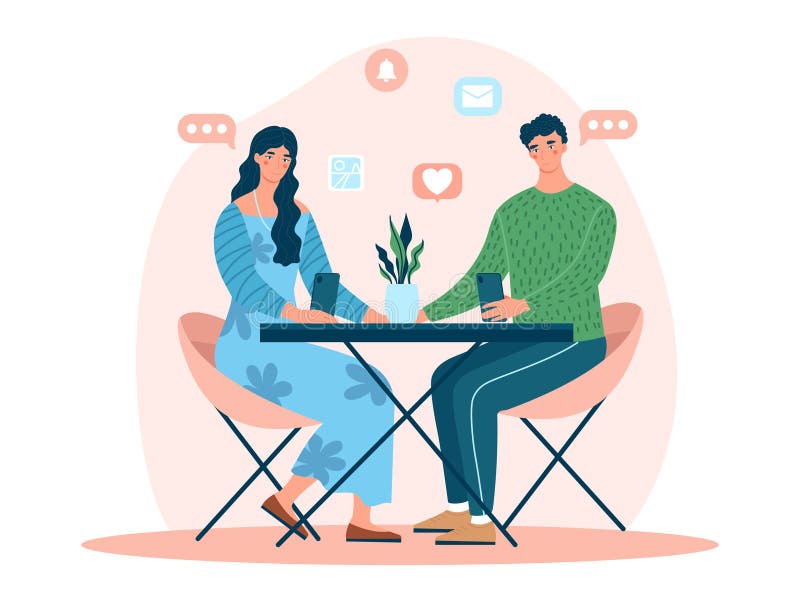 Couple using gadgets concept vector illustration