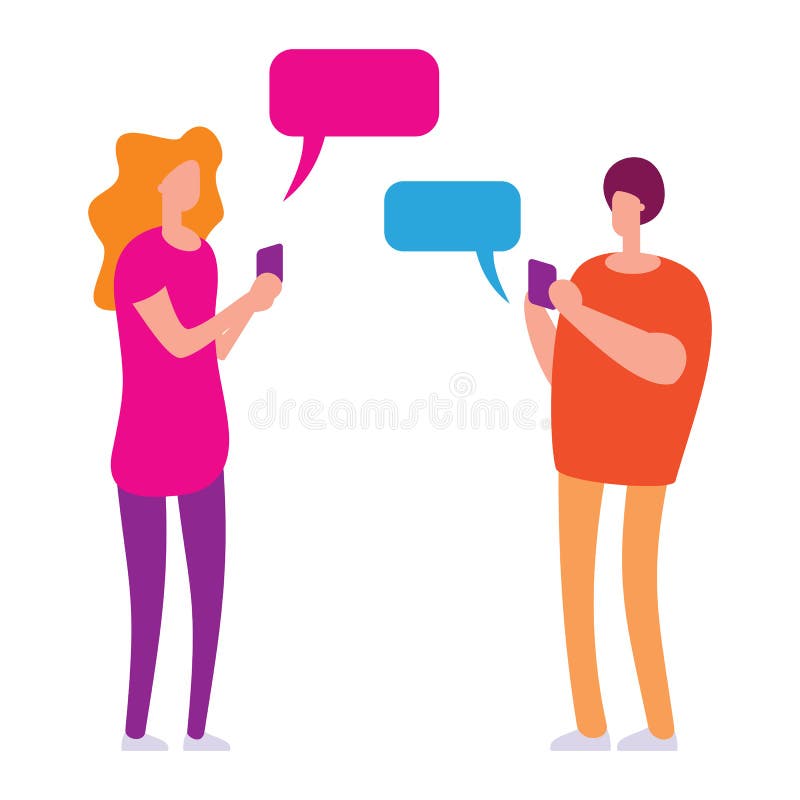 Couple using mobile application for talking stock illustration
