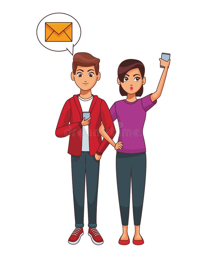 Couple using smartphone for mailing stock illustration
