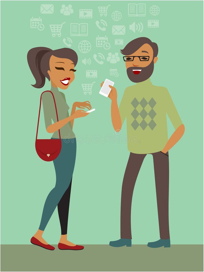 Couple using smartphones stock illustration