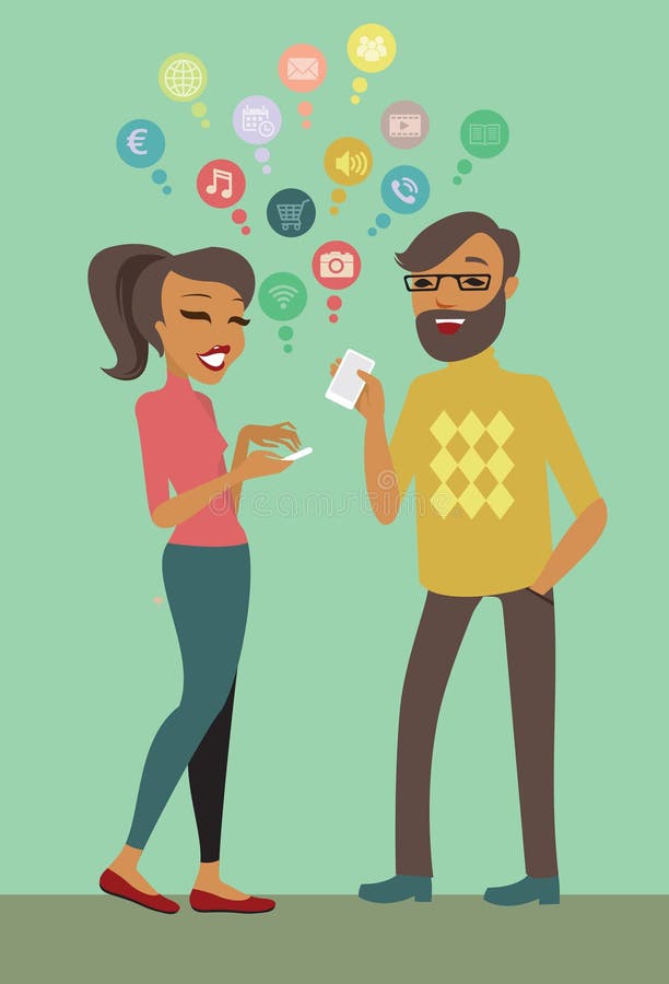 Couple using smartphones vector illustration