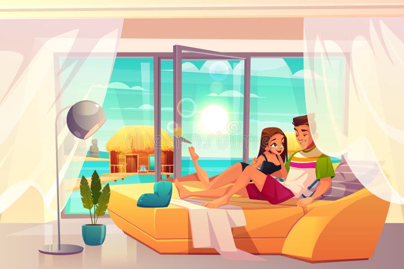 Couple on vacation in tropics cartoon vector